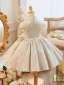 Fashion Pearl Lace Flower Birthday Short Flower Girl Dresses 2023 Ball Gown High Neck Cap Sleeves