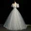 Chic / Belle Gris Perle Faux Diamant Paillettes Robe De Bal 2023 Robe Boule Encolure Carrée Gonflée Manches Courtes Dos Nu Longue Promo Robe De Ceremonie
