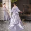 Sparkly Lavender Bow Sequins Birthday Flower Girl Dresses 2025 Ball Gown High Neck Long Sleeve Sweep Train
