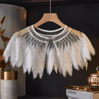 Elegant White Handmade Beading Sequins Shawl 2025