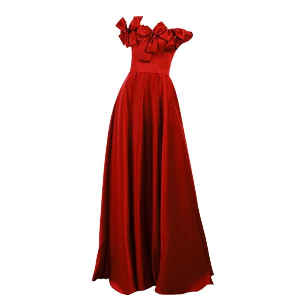 Chic / Beautiful Burgundy Satin Prom Dresses 2022 A-Line / Princess Off-The-Shoulder Pearl Bow Sleeveless Backless Floor-Length / Long Prom Formal Dresses