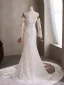 Élégant Blanche Perlage Paillettes Robe De Mariée 2026 Trompette / Sirène De l'épaule 3/4 Manches Dos Nu Longue Mariage