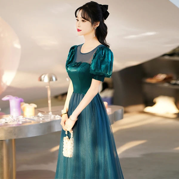 Vintage / Retro Green Prom Dresses 2022 A-Line / Princess Scoop Neck Short Sleeve Backless Floor-Length / Long Prom Formal Dresses