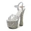 Glitzernden Schwarz Sexy Abend Strass Sandalen Damen 2023 Knöchelriemen 14 cm Thick Heels Peeptoes Sandaletten Hochhackige