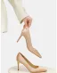 Élégant Champagne Fait main Promo Escarpins 2024 Cuir 8 cm Talons Aiguilles À Bout Pointu Escarpins Talons Hauts