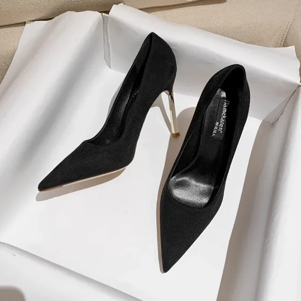 Mode Gris Daim Bureau OL Escarpins 2024 12 cm Talons Aiguilles À Bout Pointu Escarpins Talons Hauts
