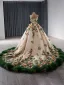 High End Blumenfee Champagner Spitze Blumen Applikationen Ballkleider 2024 Ballkleid Rundhalsausschnitt Ärmellos Rückenfreies Kathedrale Schleppe Ball Festliche Kleider