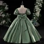 Schöne Grün Blumenmädchenkleider 2022 Ballkleid Rundhalsausschnitt Geschwollenes Kurze Ärmel Rückenfreies Schleife Lange Satin Ball Blumenmädchenkleider