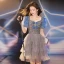 Sexy Gris Glitter Perlage Paillettes Robe De Cocktail Robe De Fête 2023 Princesse Encolure Carrée Noeud Manches Courtes Dos Nu Mi-Longues Soirée Robe De Ceremonie