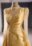 High-end Vintage / Retro Gold Sequins Trumpet / Mermaid Prom Dresses 2024 High Neck Long Sleeve Backless Sweep Train Prom Formal Dresses