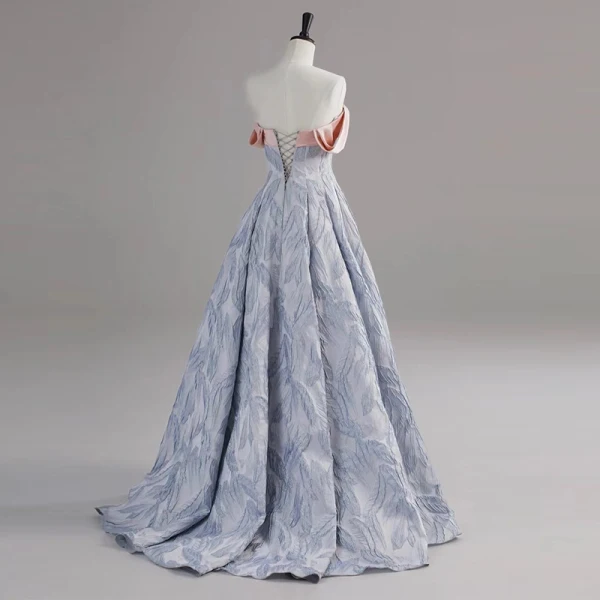 Charming Fashion Sky Blue Prom Dresses 2022 A-Line / Princess Strapless Sleeveless Backless Floor-Length / Long Prom Formal Dresses