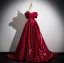 Chic / Beautiful Burgundy Sweep Train Prom Dresses 2025 Ball Gown Off-The-Shoulder Short Sleeve Backless Formal Dresses