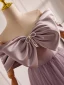 Elegant Lavender Beading Bow Prom Dresses 2024 Ball Gown Off-The-Shoulder Short Sleeve Backless Floor-Length / Long Formal Dresses