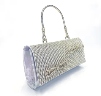 Sparkly Silver Rhinestone Bow Clutch Bags Evening Party 2024
