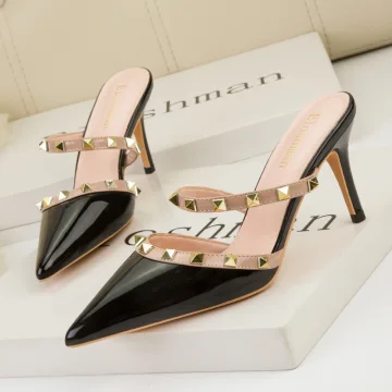Sexy Black Rivet Evening Party Womens Shoes High Heels 2022 7 Cm Stiletto Heels Pointed Toe Womens Shoes