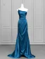 Vintage / Retro Ocean Blue Evening Dresses 2025 Trumpet / Mermaid One-Shoulder Sleeveless Backless Sweep Train Evening Party Formal Dresses