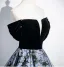 Elegant Black Floral Prom Dresses 2025 Ball Gown Off-The-Shoulder Short Sleeve Backless Floor-Length / Long Prom Formal Dresses