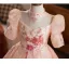 Chic / Beautiful Blushing Pink Beading Sequins Lace Flower Birthday Flower Girl Dresses 2025 Ball Gown High Neck Short Sleeve Backless Floor-Length / Long Tulle
