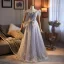 Sparkly Silver Pearl Sequins Prom Dresses 2026 A-Line / Princess Off-The-Shoulder Short Sleeve Backless Floor-Length / Long Prom Formal Dresses