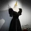 Élégant Noire Satin Perle Robe De Soirée 2023 Princesse Encolure Carrée Manches Courtes Dos Nu Longue Promo Robe De Ceremonie