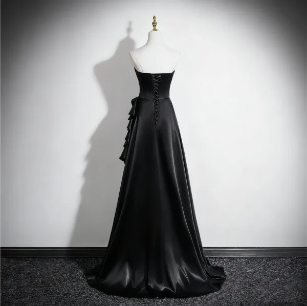 Sexy Black Evening Dresses 2025 A-Line / Princess Strapless Sleeveless Backless Floor-Length / Long Formal Dresses