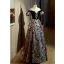 Chic / Beautiful Black Printing Prom Dresses 2022 A-Line / Princess Off-The-Shoulder Puffy Short Sleeve Backless Floor-Length / Long Formal Dresses