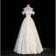 Vintage / Retro Ivory Printing Prom Dresses 2023 A-Line / Princess Off-The-Shoulder Short Sleeve Backless Floor-Length / Long Formal Dresses