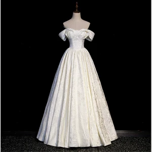 Vintage Marfil Impresión Vestidos De Gala 2023 A Line Princess Fuera Del Hombro Manga Corta Sin Espalda Largos Vestidos Formales