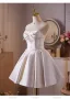 Sexy White Lace Flower Satin Short Party Dresses 2025 A-Line / Princess Strapless Sleeveless Backless Cocktail Party Evening Party Formal Dresses