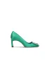 Vintage / Retro Mint Green Rhinestone Prom Pumps 2026 Leather 7 cm Stiletto Heels Square Toe Pumps High Heels