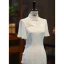 Chic / Beautiful Champagne Silk Printing Evening Party Cheongsam 2024 Trumpet / Mermaid High Neck Short Sleeve Tea-length