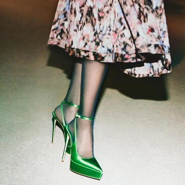 Chic / Beautiful Green Cocktail Party Satin Womens Sandals 2023 14 cm Stiletto Heels Ankle Strap Pointed Toe Sandals High Heels