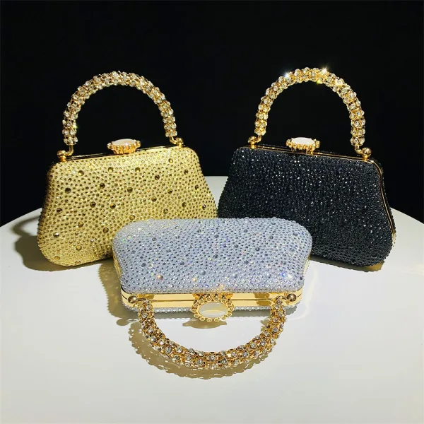 Sparkly Gold Rhinestone Evening Party Clutch Bags 2025 Alloy