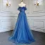 High End Meeresblau Handgefertigt Perlenstickerei Pailletten Gespaltete Front Ballkleider 2024 Meerjungfrau Bandeau Kurze Ärmel Rückenfreies Lange Ball Festliche Kleider