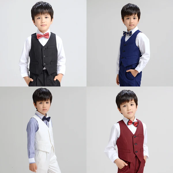 Black Long Sleeve Boys Wedding Suits 2022 Coat Pants Shirt Vest
