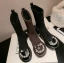 Fashion Black Street Wear Pearl Rhinestone Bow Womens Boots 2024 Leather 7 cm Block Heels Round Toe Boots