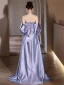 Illusion Lavender Sequins Rhinestone Satin Prom Dresses 2024 A-Line / Princess Off-The-Shoulder Short Sleeve Backless Bow Floor-Length / Long Prom Formal Dresses