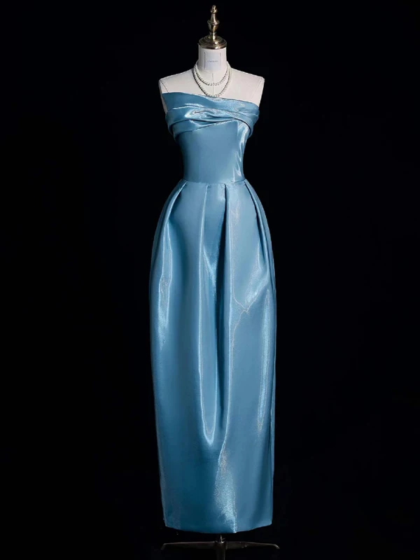 Chinese style Pool Blue Evening Dresses 2024 Trumpet / Mermaid Strapless Sleeveless Backless Floor-Length / Long Evening Party Formal Dresses