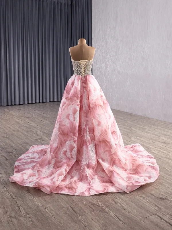 Haut de Gamme Rougissant Rose Fait main Faux Diamant Fendue devant Robe De Bal 2025 Trompette / Sirène Bustier Sans Manches Dos Nu Tribunal Train Robe De Ceremonie