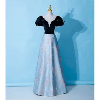 Style Audrey Hepburn Noire Velour Robe De Soirée 2023 Princesse Encolure Carrée Manches Courtes Dos Nu Longue Soirée Robe De Ceremonie