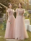 Simple Rougissant Rose Robe Demoiselle D'honneur 2022 Princesse Encolure Carrée Manches Courtes Dos Nu Longue Robe Pour Mariage
