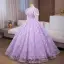 Flower Fairy Lavender Sequins Appliques Prom Dresses 2024 Ball Gown V-Neck Short Sleeve Backless Floor-Length / Long Prom Formal Dresses