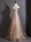 Dazzling Gold Sequins Rhinestone Bow Sash Evening Dresses 2026 A-Line / Princess Scoop Neck Cap Sleeves Backless