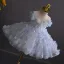 Chic / Beautiful Sky Blue Pearl Appliques Short Birthday Flower Girl Dresses 2025 Ball Gown Scoop Neck Sleeveless Backless