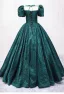 Vintage / Retro Dark Green Printing Prom Dresses 2025 Ball Gown Square Neckline Puffy Short Sleeve Backless Floor-Length / Long Prom Formal Dresses