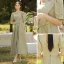 Simple Vert Cendré Satin Robe Demoiselle D'honneur 2022 Princesse Manches Courtes Dos Nu Longue Demoiselle D'honneur