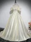 Elegant Champagne Satin Prom Dresses 2024 Ball Gown Off-The-Shoulder Short Sleeve Backless Floor-Length / Long Prom Formal Dresses