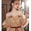 Fashion Champagne Prom Dresses 2022 A-Line / Princess Scoop Neck Ruffle Short Sleeve Beading Sequins Backless Sash Bow Floor-Length / Long Formal Dresses
