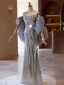Scintillantes Argenté Gris Paillettes Robe De Bal 2024 Trompette / Sirène Bustier Manches Courtes Dos Nu Longue Promo Robe De Ceremonie