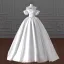 Vintage / Retro Modest / Simple White Satin Wedding Dresses 2024 Ball Gown Off-The-Shoulder Short Sleeve Backless Floor-Length / Long Wedding